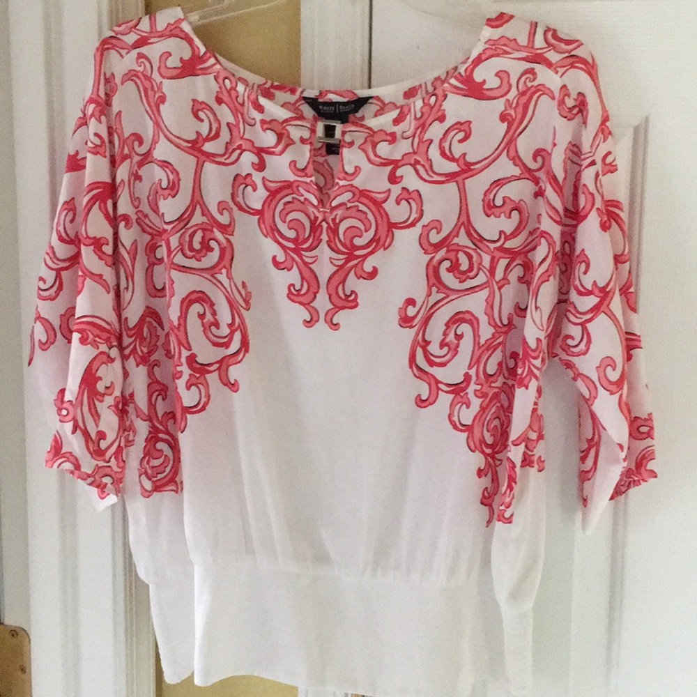 White House Black Market Pink and white blouse
